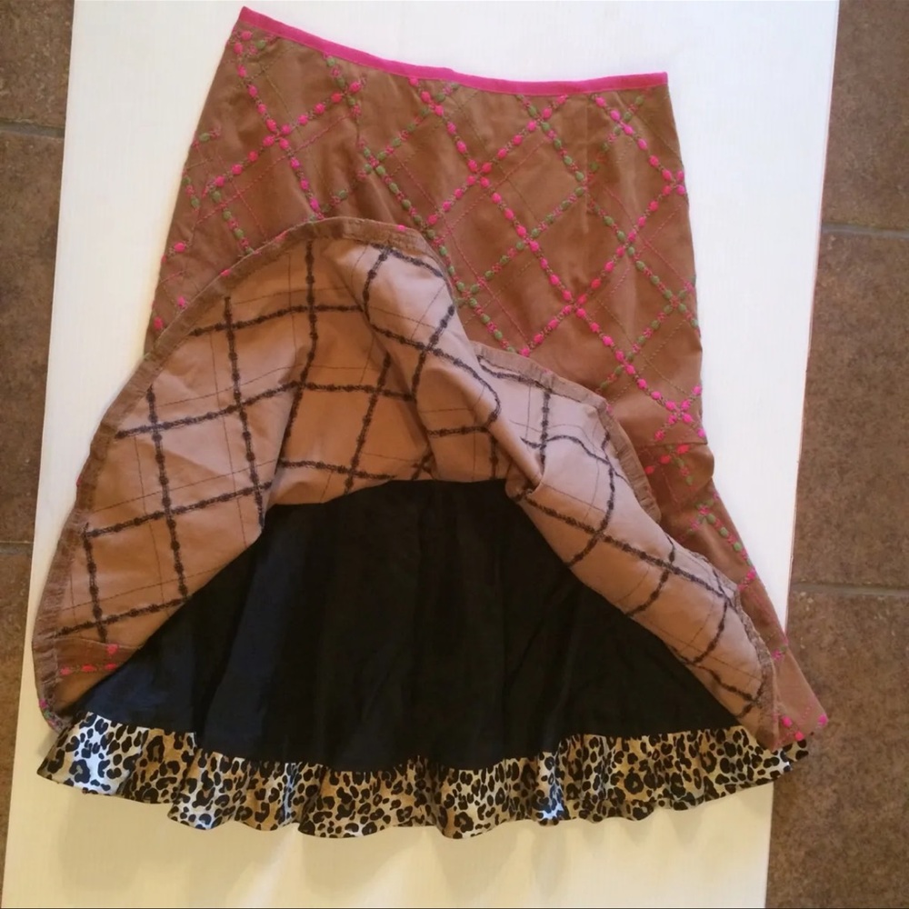 Sara Jane Embroidery Godet Style Skirt lining animal print trim Sz 8 Made In USA